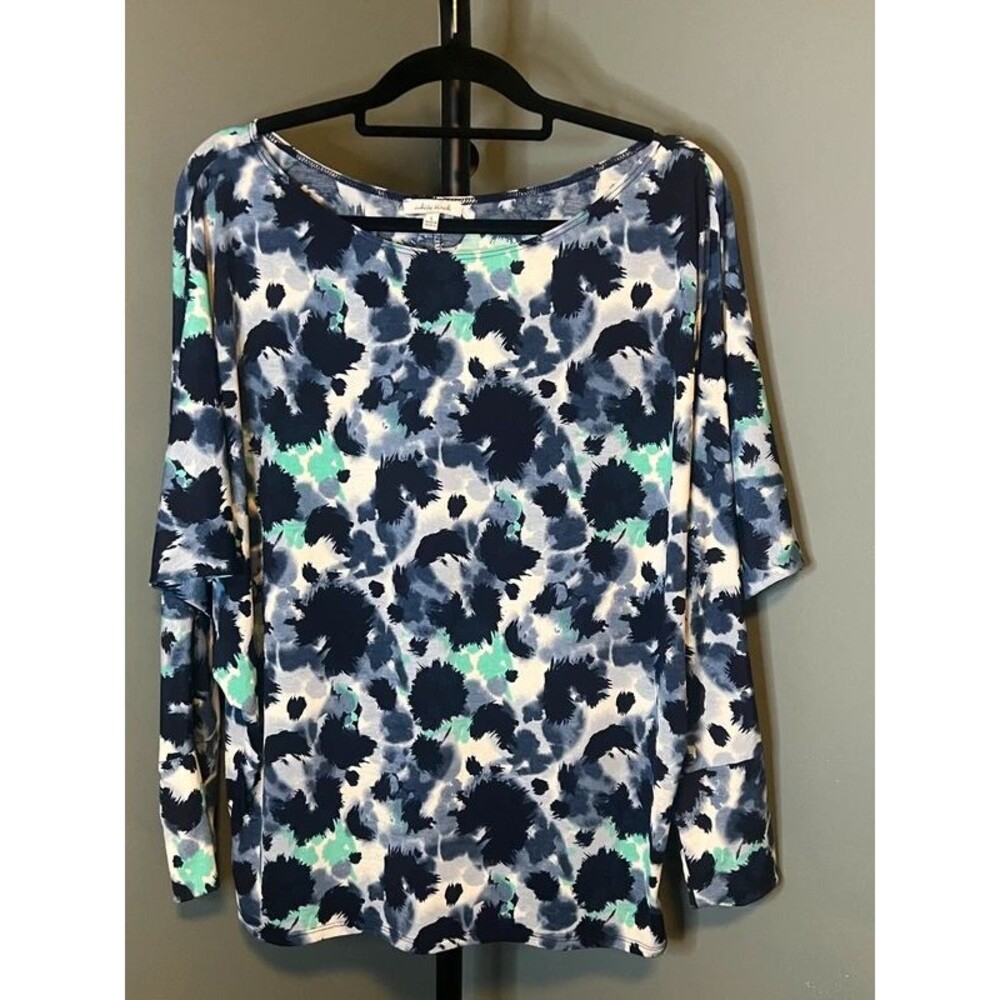 white birch Navy, White & Teal Abstract Long Sleeve Top